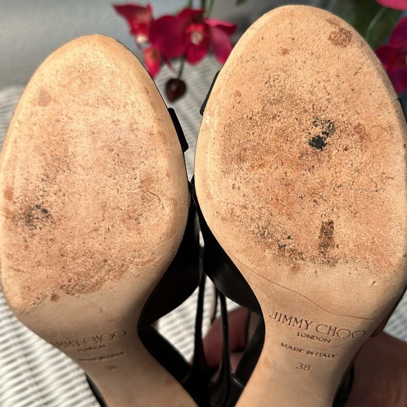 GORGEOUS JIMMY CHOO “LESLIE” STRAPPY BLACK HEELS. Size 38 (approx 8 US). EUC. - Picture 7 of 10